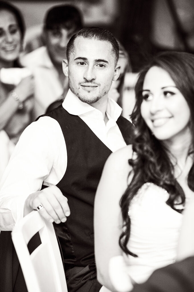 Candid sepia / black & white wedding photography shot by Kevin Mark Pass Photography, makeup by Storm Pass